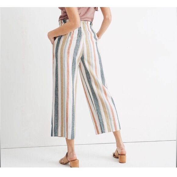 Madewell Tie-Waist Huston Pull-On Crop Pants in Stripe size M Medium linen blend - Picture 2 of 8